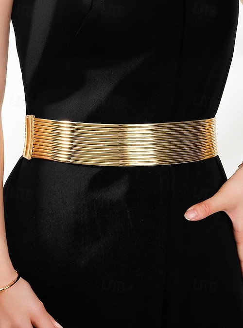 Women's Gold Silver Black Wide Metal Belt - Elastic Stretch Drawstring with  Snap Closure, Fashion Accessory for Dresses, Parties and Formal Occasions  2026 - $11.99