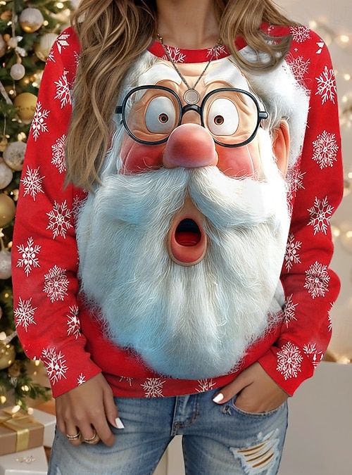 Damen Pullover Sweatshirt Katze Weihnachtsbaum Weihnachten Lässig