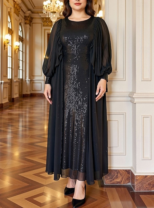A-Line Ankle Length Party Dress Cocktail Dress Wedding Guest Dress Mother of the Bride Dress Long Sleeve Crew Neck Black Dress Plus Size Sparkle & Shine Formal Evening Wedding Party Chiffon Sequined A-Line Ankle Length Party Dress Cocktail Dress Wedding Guest Dress Mother of the Bride Dress Long Sleeve Crew Neck Black Dress Plus Size Sparkle & Shine Formal Evening Wedding Party Chiffon Sequined
