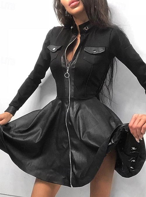 leather holiday dress Black Leather Dress for Women  Handmade Leather Frock | Party Wear Holiday  Costume Suit