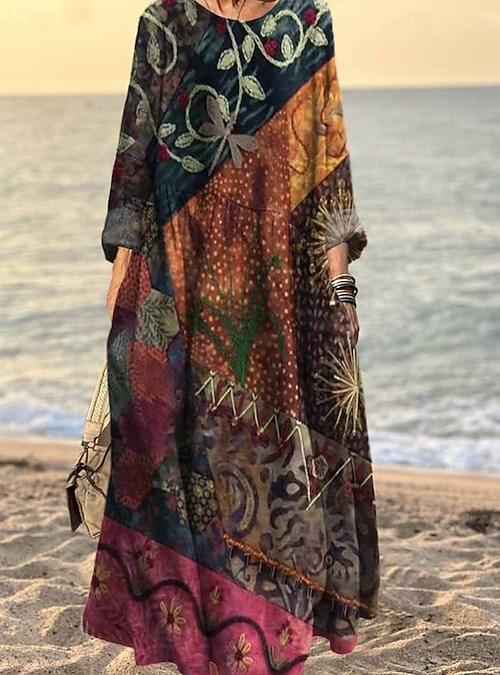 Women's Long Dress Maxi Dress Boho Dress Casual Dress Print Dress Elegant Fashion Modern Daily Outdoor Beach Regular Fit Graphic Long Sleeve Crew Neck Blue Orange Green Dark Blue Spring Autumn 2026 - Women's Long Dress Maxi Dress Boho Dress Casual Dress Print Dress Elegant Fashion Modern Daily Outdoor Beach Regular Fit Graphic Long Sleeve Crew Neck Blue Orange Green Dark Blue Spring Autumn 2026 -