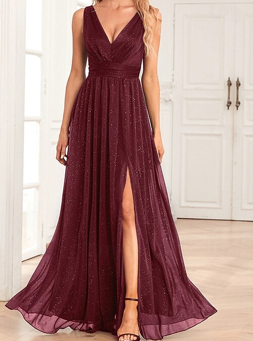 Women's Long Dress Maxi Dress Party Dress Chiffon Chiffon Dress Elegant  Fashion Modern Outdoor Evening Party Party Regular Fit Plain Sleeveless V  Neck Blue Red Dark Green Spring Autumn 2026 - $72.99