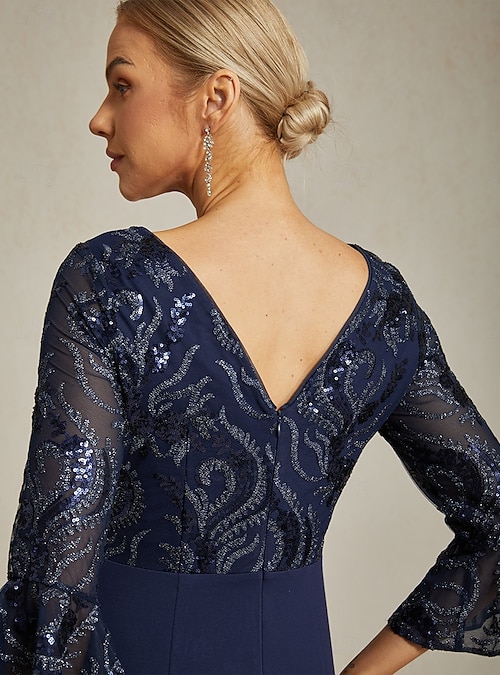 Women's Mini Dress Sheath Dress Elegant Party Floral 3/4 Length Sleeve Crew  Neck Navy Blue 2026 - $27.99
