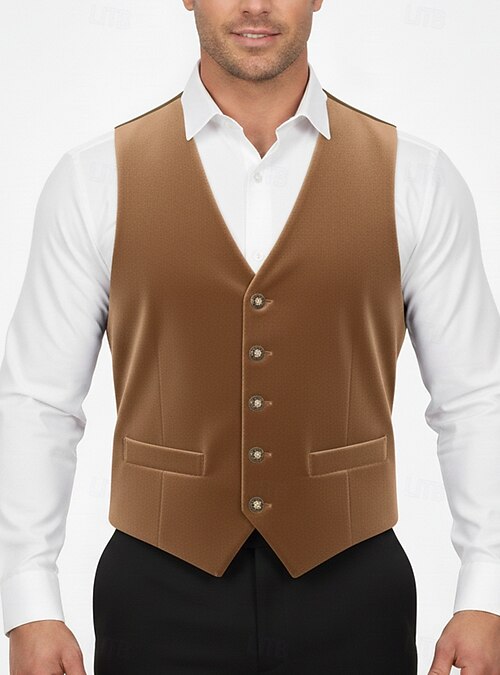 Men's Casual Vest V Lapel Black Burgundy Formal Solid Colored Tailored Fit 2026 - 42.99 Men's Casual Vest V Lapel Black Burgundy Formal Solid Colored Tailored Fit 2026 - 42.99