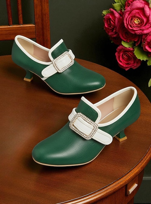 green dress shoes low heel Gomelly Women's Pointed Toe Low Heel Dress Shoes, Comfortable Work Pumps, Wedding Wide Width Shoes, Green, Size 9.5