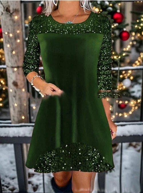Women's Velvet Mini Dress A Line Dress Casual Daily Regular Fit Plain Long  Sleeve Crew Neck Wine Royal Blue Green Spring Fall Winter 2026 - $37.99