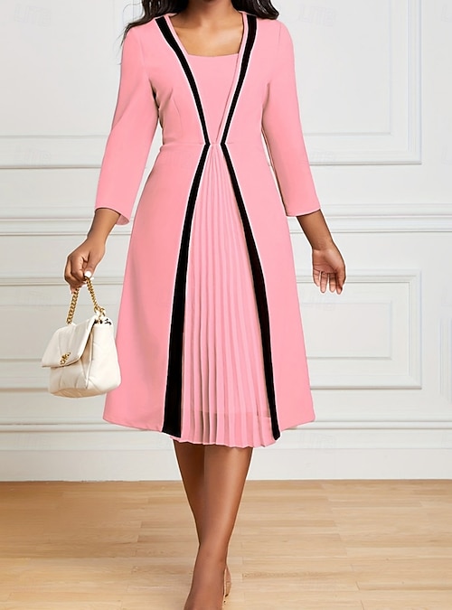 Women's Midi Dress A Line Dress Work Dresses Semi Formal Office Regular Fit  Plain 3/4 Length Sleeve Crew Neck Black Pink Red Khaki Spring Fall 2025 -  AU $71.49