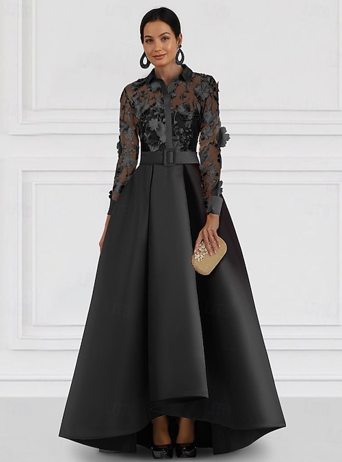 long sleeve lace formal black cocktail dress reviews Black Satin Sheath Spaghetti Straps Long Prom Dresses With Side Slit, MP859
