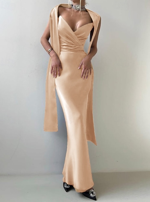 backless trumpet dress Trumpet Spaghetti Straps Sexy Nude Long Prom Dress PSK174 – Pgmdress