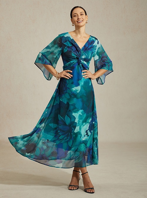 fitted lace wedding dress Blue Border Maxi Dress – Tapestry Inc main image 1