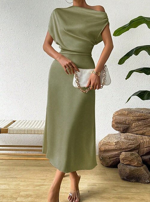 Women's Midi Dress Satin Dress Party Dress Cocktail Dress Elegant Fashion  Modern Evening Party Party Special Occasion Regular Fit Plain Sleeveless  Crew Neck Black Dusty Blue Green Summer Spring Fall 2026 - $31.99