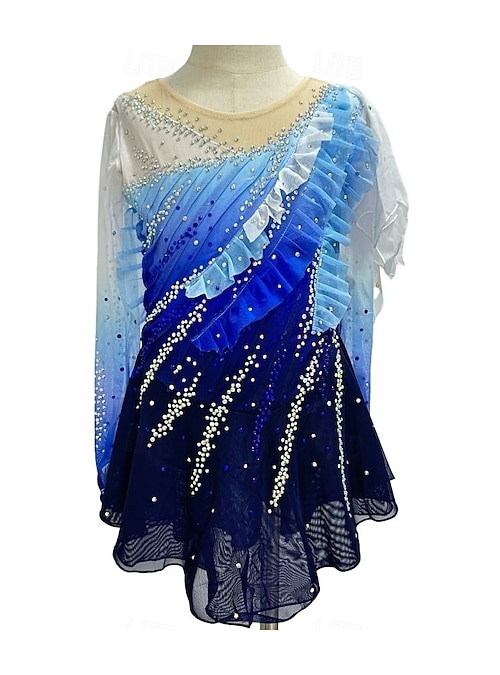 Figure Skating Dress Women's Girls' Ice Skating Dress Blue+Green Black  Patchwork Glitter Mesh Spandex High Elasticity Practice Competition Skating  Wear Handmade Crystal / Rhinestone Long Sleeve Ice 2026 - CHF177.19