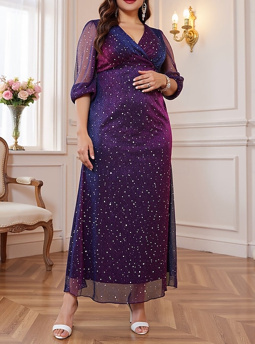 A-Line Ankle Length Party Dress Cocktail Dress Wedding Guest Dress Mother of the Bride Dress 3/4 Length Sleeve V Neck Plus Size Sparkle & Shine with Solid Color 2026 - GBP 69 A-Line Ankle Length Party Dress Cocktail Dress Wedding Guest Dress Mother of the Bride Dress 3/4 Length Sleeve V Neck Plus Size Sparkle & Shine with Solid Color 2026 - GBP 69