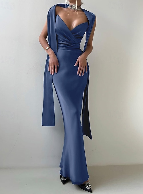 Mermaid Trumpet Floor Length Prom Dresses Evening Gown Ball Gown Formal  Dress Elegant Celebrity Style Sleeveless V Neck Garden Party Wedding Satin  Backless with Bow(s) Pleats Slit 2026