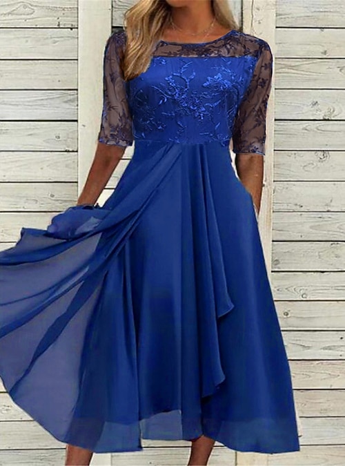 Satin Royal Blue Midi Dress Bigersell Sequin Dress Women Formal Dresses  Crew Neck Short Sleeve Midi