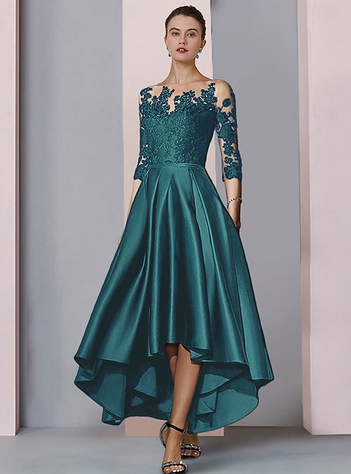 chinese dress ladies Scoop Neck Tea-Length A-Line Mother of The Bride Princess Dress