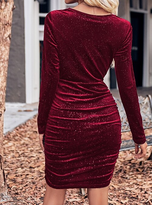 Women's Mini Dress Christmas Dress Velvet Dress Prom Dress Party Dress  Elegant Modern Evening Party Party Cocktail Party Regular Fit Plain Long  Sleeve Crew Neck Black Wine Green Dark Blue Fall Winter