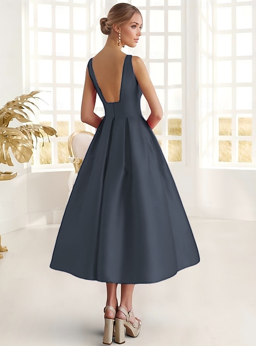 A-Line Ankle Length Cocktail Dresses Party Dresses Elegant High Low  Sleeveless Boat Neck Formal Wedding Guest Pocket Satin with Floral Print  Pocket 2026 - GBP 115