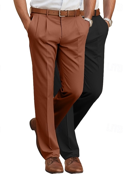 Men's Trousers Dress Pants Casual Pants Pleated Pants Suit Pants Front Pocket Straight Leg Multi-pack Plain Comfort Full Length Casual Daily Business