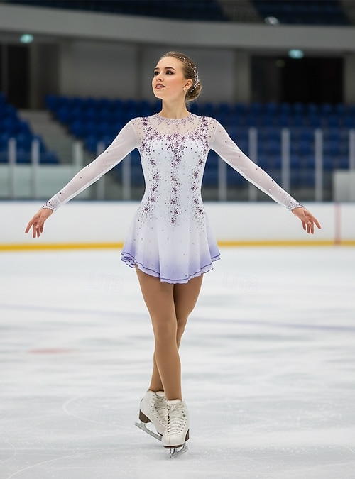 Long Sleeve White Figure Skating Dress Figure Skating Dress Women's Girls' Ice Skating Dress Violet Long Sleeve White Figure Skating Dress Figure Skating Dress Women's Girls' Ice Skating Dress Violet
