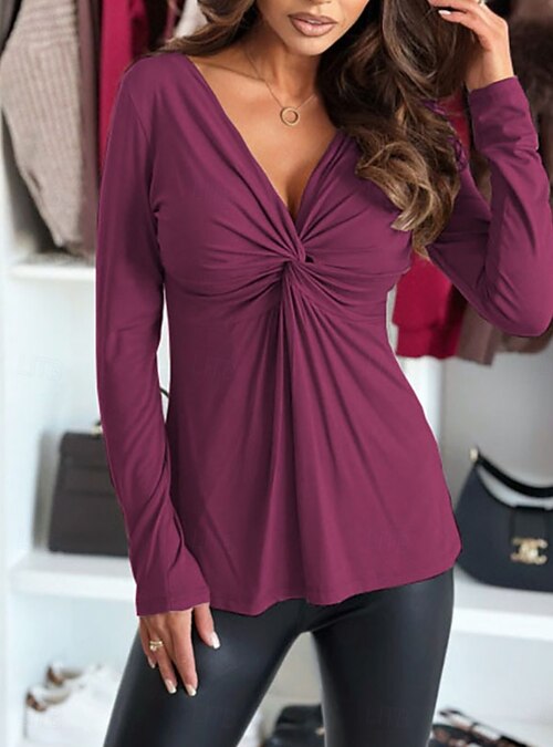 今季VネックシルクブラウスPサイズ パープル 2025年 女性用 ブラウス