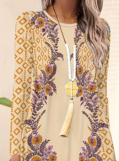 Women's Long Dress Maxi Dress Boho Dress Elegant Vintage Fashion Daily  Outdoor Beach Regular Fit Graphic Flower Long Sleeve Crew Neck Blue Black  Yellow Pink Spring Autumn 2026