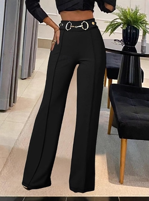 Women's Trousers Dress Pants Baggy Pants Vacation Vintage Fashion Full  Length High Waist Plain Elastic Waistband Comfort Soft Breathable Stretchy  Outdoor Street Holiday Black Red Green Summer Spring 2026 - $29.99