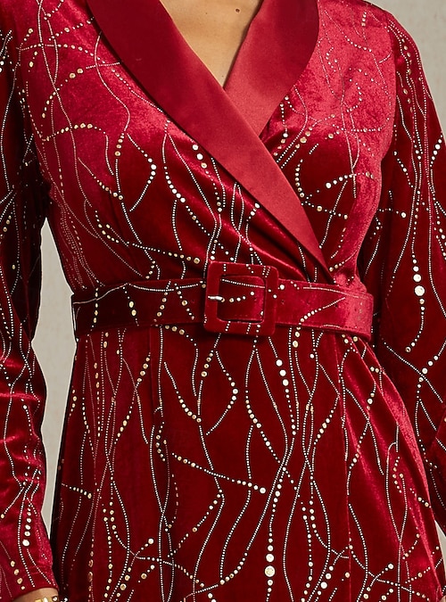 Christmas Women's Midi Dress Blazer Dress Shift Dress Velvet Dress Glitter Elegant Birthday Party Cocktail Party Regular Fit Polka Dot Long Sleeve V