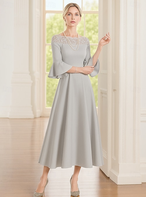 Abito Da Donna In Pizzo Con Maniche Ad Ali, Linea A, Elegante Per Matrimonio E Serate – Nero E Disponibile In Vari Colori!