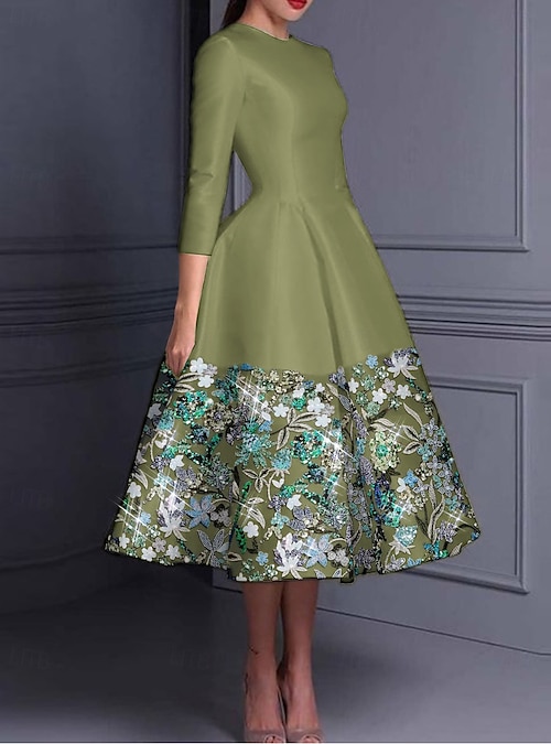 A-Line Ankle Length Beaded Eembroidered Formal Dresses Mother of the Bride Dress Cocktail Dresses Party Dresses Elegant Long Sleeve Crew Neck Wedding