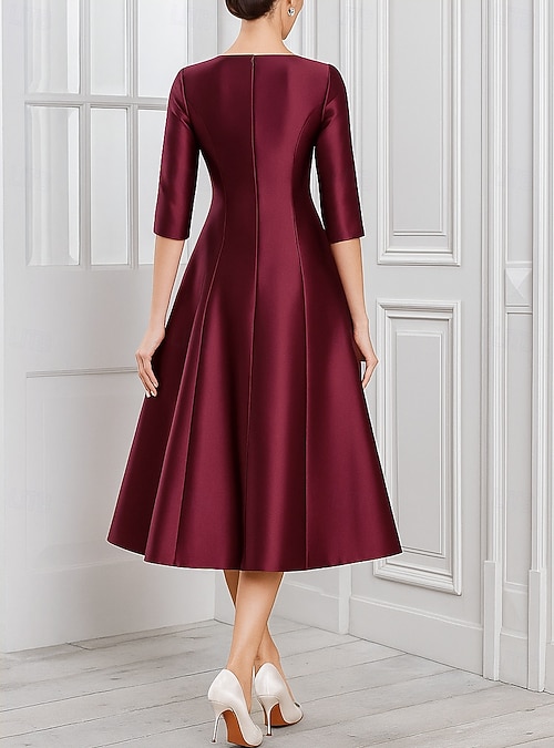 A-Line Tea Length Party Dress Cocktail Dress Wedding Guest Dress Mother of  the Bride Dress 3/4 Length Sleeve Crew Neck Elegant Formal Satin with  Beading 2026