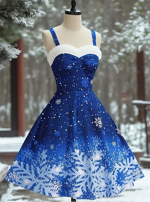 Christmas Women's Snowflake Knee Length Dress A Line Dress Elegant Vintage  Cute Home Party New Year Regular Fit Sleeveless Sweetheart Red Blue Purple  Green Spring Fall Winter 2026 - $36.99