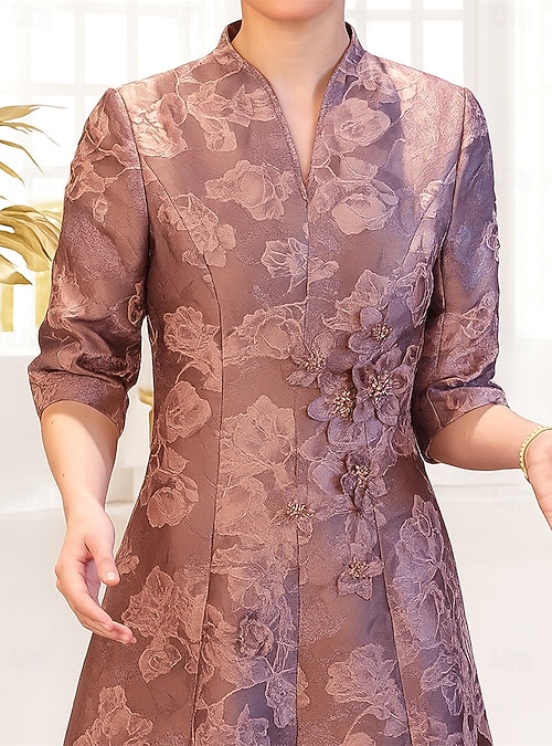A-Line Tea Length Party Dress Cocktail Dress Wedding Guest Dress Mother of  the Bride Dress 3/4 Length Sleeve V Neck Elegant Party Formal Spandex  Imitated Silk with Crystals 2026 - $179.99