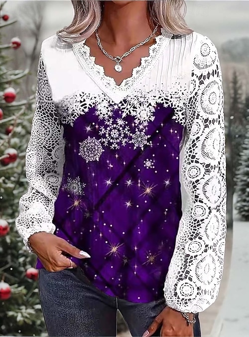 Christmas Women's Shirt Santa Claus Christmas Tree Snowflake