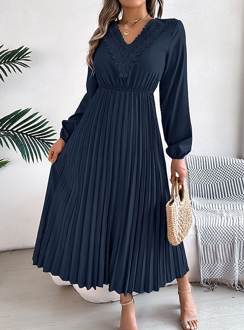 navy blue maxi dress casual Long sleeve dark blue maxi dress main image 1