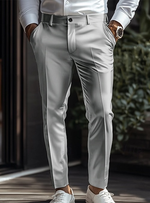 Men's Trousers Dress Pants Silk Like Satin Pants Suit Pants Pocket Plain Breathable Ankle-Length Wedding Party Business Fashion Streetwear Slim Silver Black Inelastic 2026 - $25.99 Men's Trousers Dress Pants Silk Like Satin Pants Suit Pants Pocket Plain Breathable Ankle-Length Wedding Party Business Fashion Streetwear Slim Silver Black Inelastic 2026 - $25.99