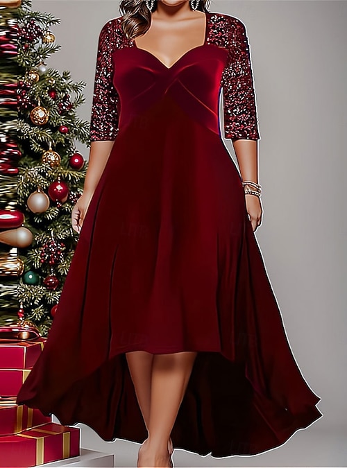 plus size velvet christmas dress pretty REINE|Vintage Plus Size Velvet Maxi Evening Dress