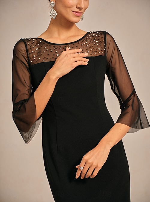 Abito Girocollo Casual Da Donna, Maniche Lunghe, Slim, Con Spacchi Laterali E Bottoni, Lunghezza Sopra Il Ginocchio, In Misto Poliestere