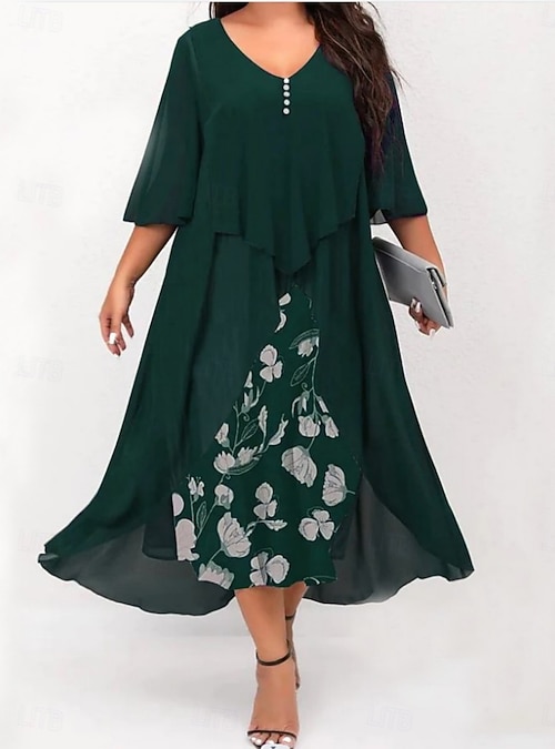 plus size casual holiday dresses Plus Size Summer Floral Slit High Waist Self Belted A Line Maxi Vacation Casual  Dress In RED