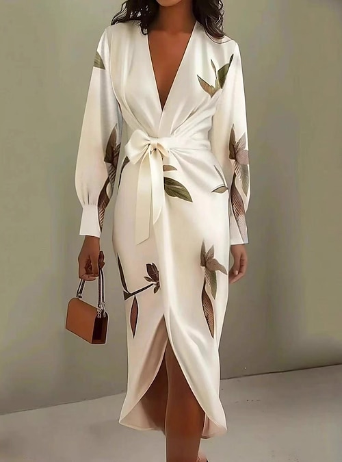 Women's Midi Dress Wrap Dress A Line Dress Summer Dress Elegant Vacation  Casual Regular Fit Floral Short Sleeve V Neck Blue Beige Spring Fall 2026 -  $31.99