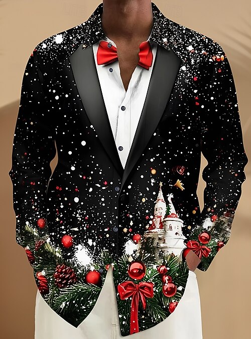 Christmas Men's Christmas Costume Suit Tie Printed Tuxedo Shirt Button Up Shirt Long Sleeve Funny Outdoor Holiday Spring Fall Turndown 3D Print Christmas Men's Christmas Costume Suit Tie Printed Tuxedo Shirt Button Up Shirt Long Sleeve Funny Outdoor Holiday Spring Fall Turndown 3D Print