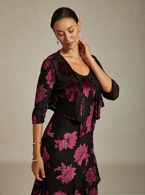 sachin and babi light blue dress Women's Shrugs Floral Elegant Vintage 3/4 Length Sleeve V Neck Evening  Party Wedding Guest Party Evening Wear Navy Blue Fall Winter 2026