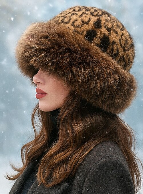 Leopard Print Faux Fur Hat and Clutch Set - Women\'s Accessories Leopard Print Faux Fur Bucket Hat for Women Cheetah Print  main image 2