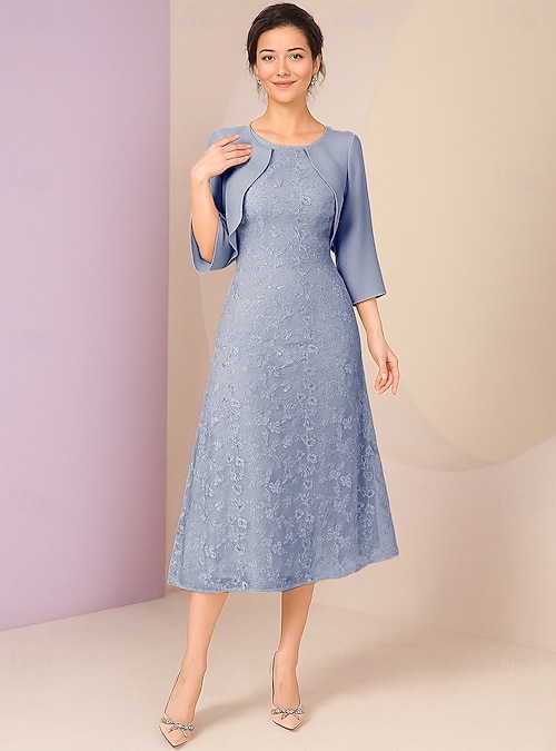 Due Pezzi Tubino / Colonna Abito Per La Madre Della Sposa Autunno Formale Invitato Al Matrimonio Elegante Staccabile Scollo A V Lunghezza Al Ginocchio P9473785