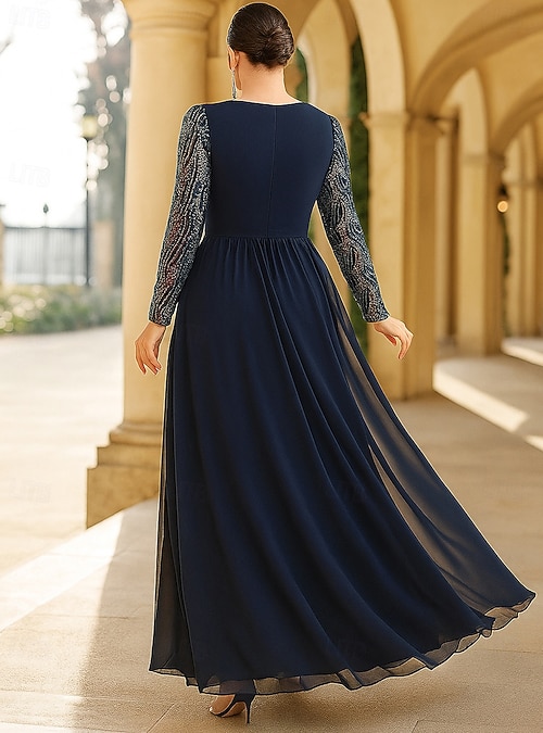 A-Line Floor Length Wedding Guest Dress Formal Dresses Evening Gown Mother of the Bride Dress Long Sleeve V Neck Elegant Vintage Plus Size Sequined with Beading Sequin 2026 - $125.99 A-Line Floor Length Wedding Guest Dress Formal Dresses Evening Gown Mother of the Bride Dress Long Sleeve V Neck Elegant Vintage Plus Size Sequined with Beading Sequin 2026 - $125.99