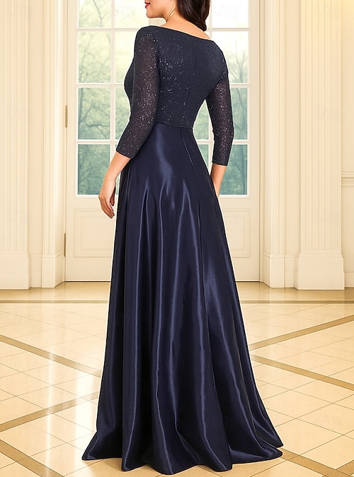 A-Line Floor Length Wedding Guest Dress Formal Dresses Flare Dress Mother  of the Bride Dress Long Sleeve V Neck Elegant Simple Sparkle & Shine Formal  Evening Wedding Party with Sequin 2026 -