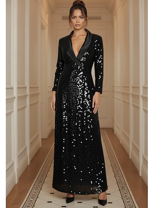 black sequin tuxedo dress Belinda Dress in Black Sequin