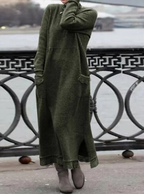 green emerald velvet dress Drawstring Puff Sleeve Hooded Dress Green / S main image 1