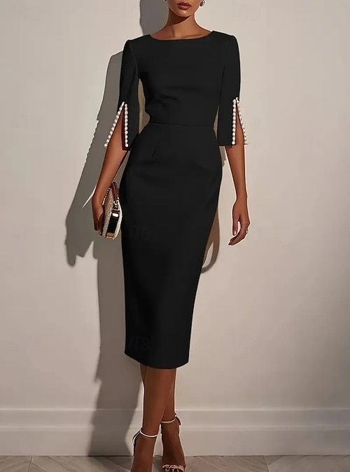bodycon dress half sleeve Solid Black Bodycon Dress Round Neck Half Sleeve