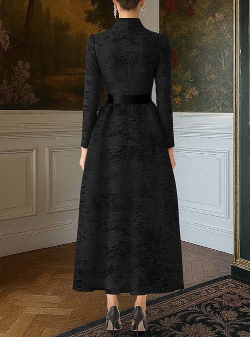 A-Line Ankle Length Derby Dress Mother of the Bride Dress Long Sleeve V Neck Elegant Vintage Kentucky Derby Jacquard with Sash / Ribbon Bow(s) 2026 - JOD JD120.98 A-Line Ankle Length Derby Dress Mother of the Bride Dress Long Sleeve V Neck Elegant Vintage Kentucky Derby Jacquard with Sash / Ribbon Bow(s) 2026 - JOD JD120.98